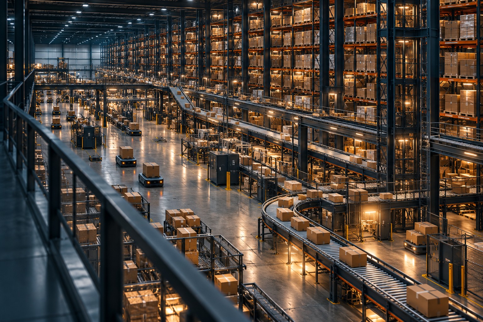 Concept image of a modern fulfillment warehouse with conveyors and automated equipment
